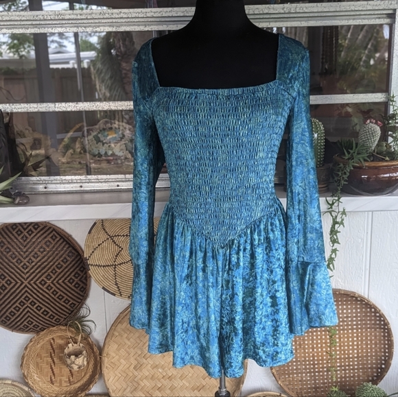 Free People Large Bali Tightrope Romper Turquoise Velvet Daisy Jones Mermaidcore - Picture 7 of 16